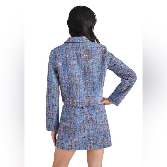 Steve Madden Seraphine Blazer in Blue Multi Blue Tweed Jacket Size L NWT - Picture 3 of 9